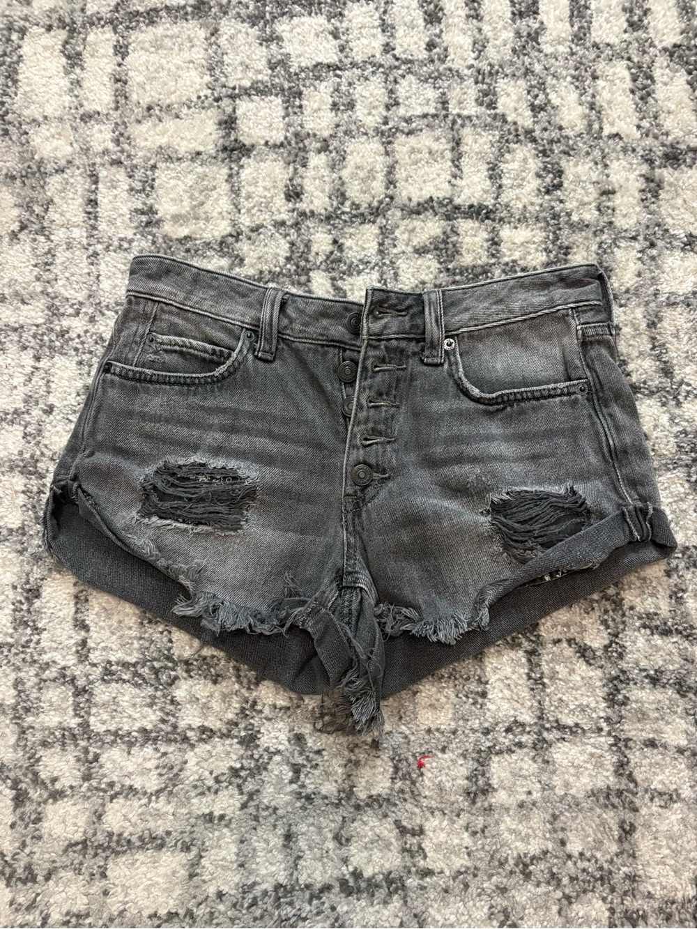 Free people High-Rise Washed Black Distressed Denim Shorties